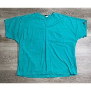 Cherokee Womens Size Large Workwear V-Neck Nurse MD Scrubs Top Teal Blue Green